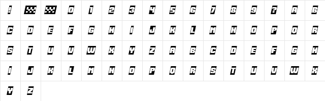 Speed Racing Negative Italic  glyph index