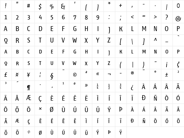 Fontana ND Cc SC Normal  glyph index