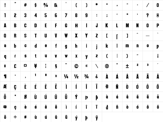 College Contour Regular  glyph index
