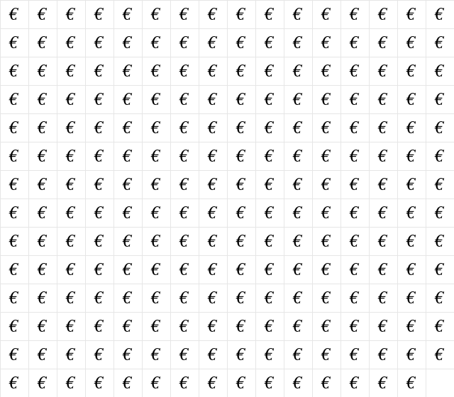 Euro Serif Italic  glyph index