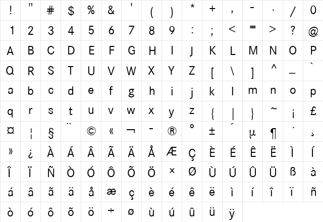 Corporate S BQ Regular  glyph index