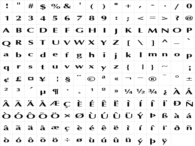 Torch Regular  glyph index