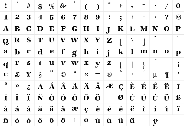 Zapf International Bold  glyph index