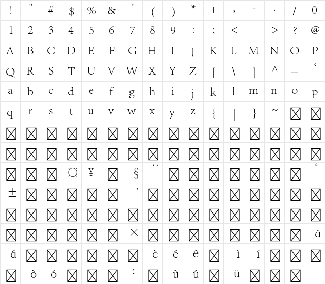 Adobe Song Std L  glyph index