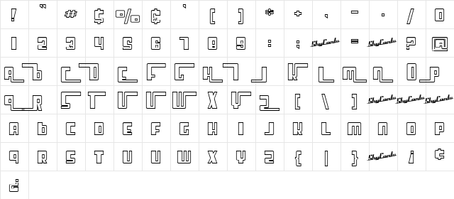 SF Cosmic Age Outine Upright Regular  glyph index