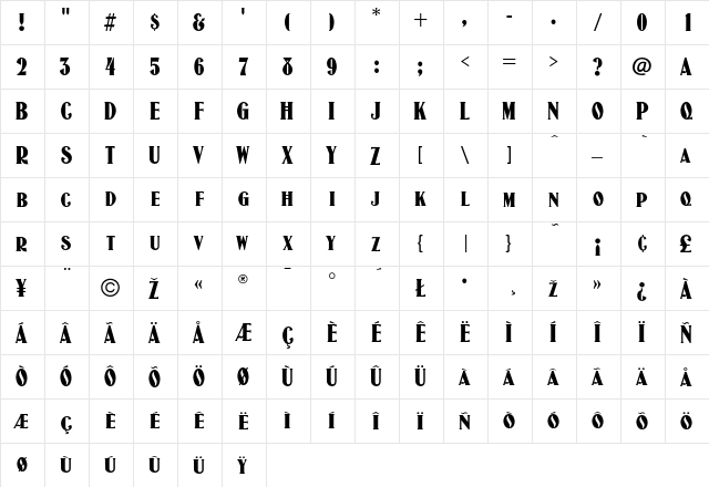 JasonWood Regular  glyph index