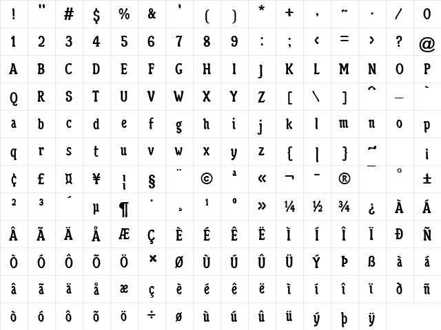 Theatre Antoine Regular  glyph index