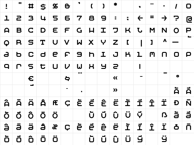 MobyRegular Regular  glyph index