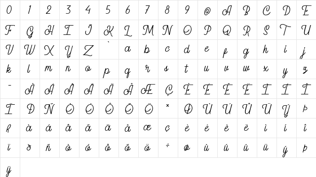 Arkland Free Regular  glyph index