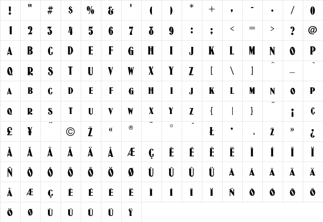 JasonWood Regular  glyph index
