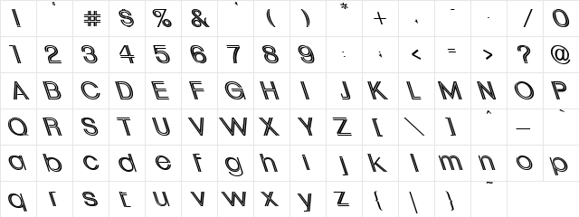 Uptight Lefti Regular  glyph index