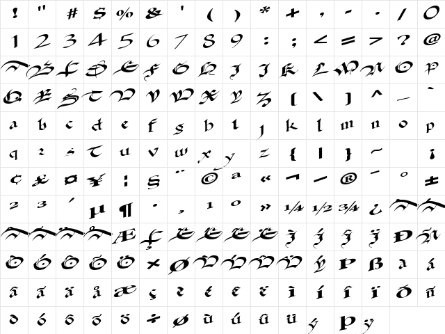 Money Regular  glyph index