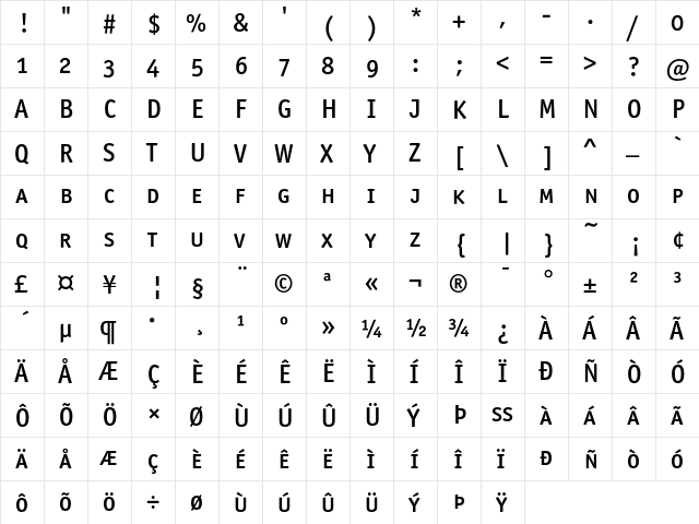 OfficinaSanITC MediumSC  glyph index