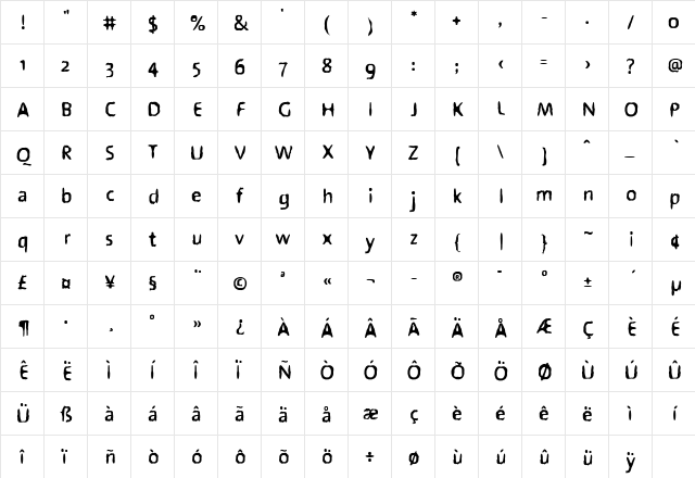 Drekkig Medium  glyph index