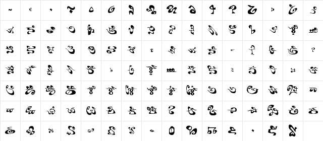 Tsolyani Modern Regular  glyph index