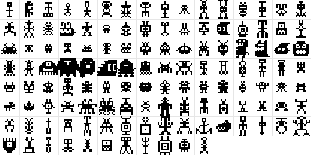 MonstaPix Regular  glyph index