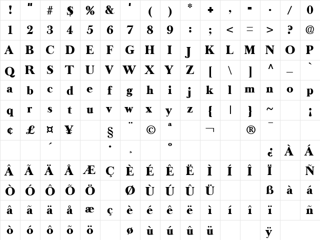 Hernford Regular  glyph index