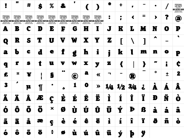 Isle Body PERSONAL USE Black  glyph index