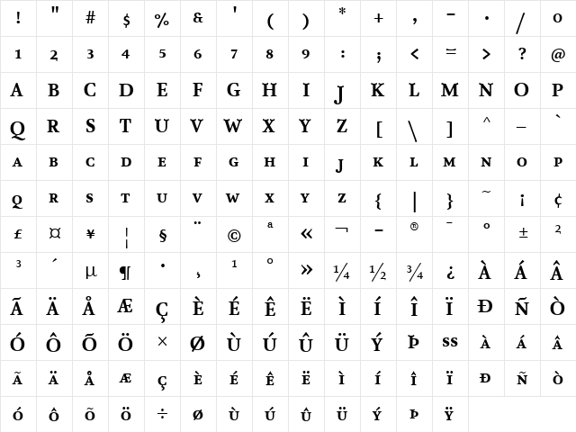 AtmaSerifLF-BoldRomanSC Regular  glyph index