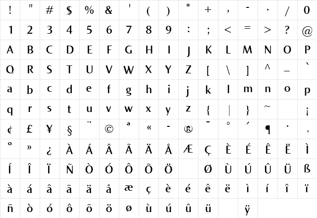 Norma Bold  glyph index