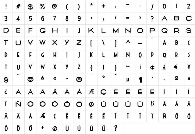 Cassandra Bold Regular  glyph index