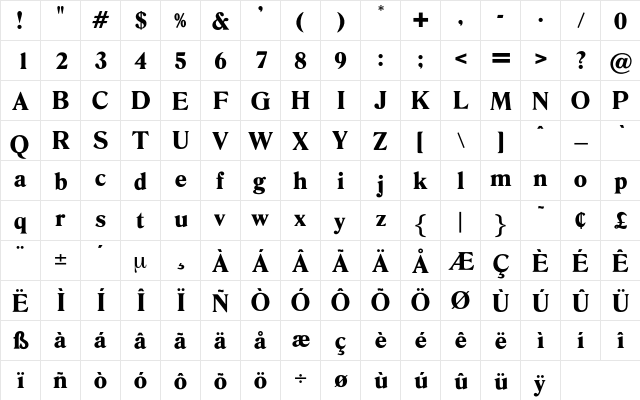 OktaveBold Regular  glyph index