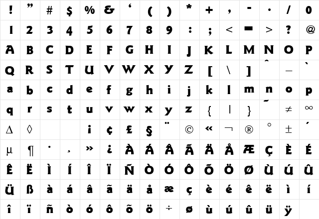 GoudySansTwoBlack Regular  glyph index