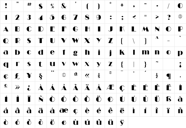 Barbe Display SSi Regular  glyph index
