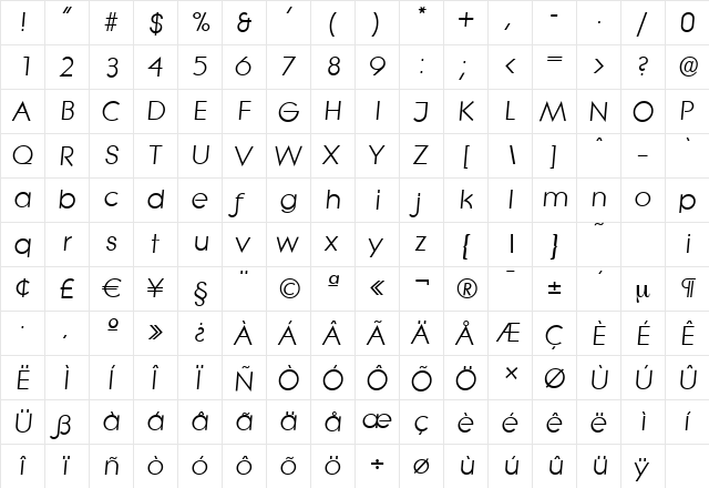 LiteraSerial Italic  glyph index