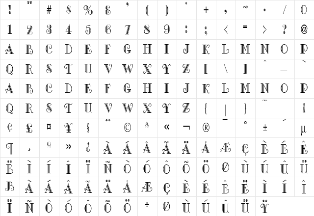 Gallery Condensed Normal  glyph index