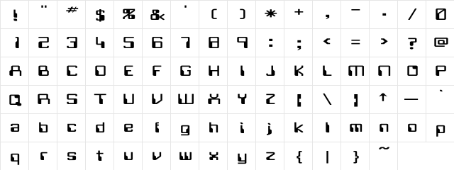 Future Ex Regular  glyph index