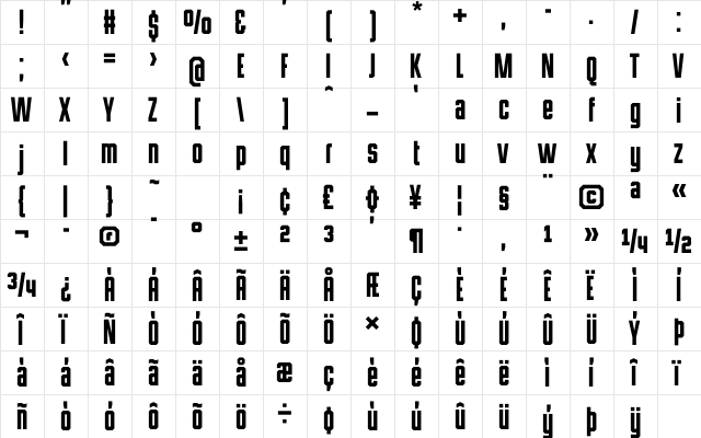HermanoAlto Chisel Regular  glyph index