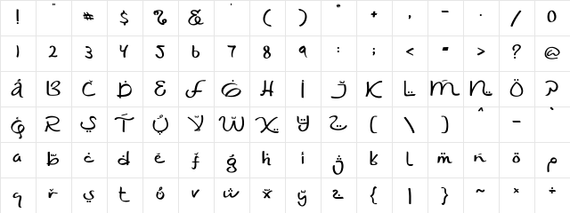 Shaumy Regular  glyph index
