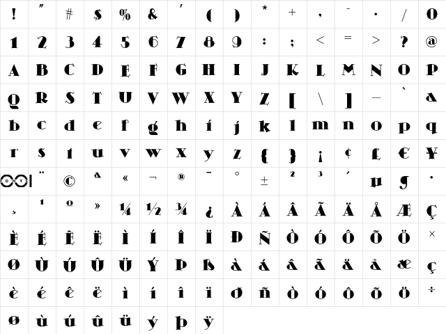 Skittles n Beer NF Regular  glyph index
