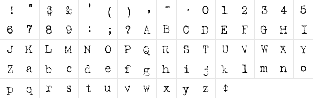 Nomentype Regular  glyph index