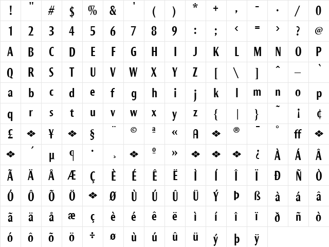 Roxy Regular  glyph index