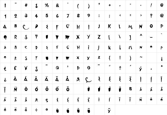 Freak Regular  glyph index