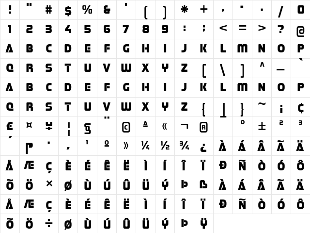 Stormfaze Regular  glyph index