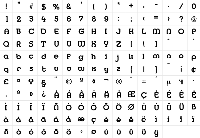 Media-DemiBold Regular  glyph index