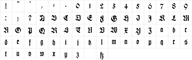 Killigrew Regular  glyph index