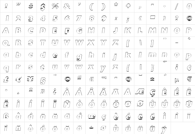 DavidBeckerOutline-Heavy Italic  glyph index