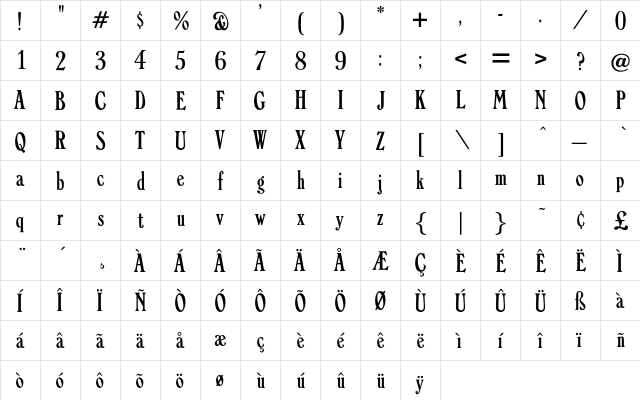 Colorado Regular  glyph index