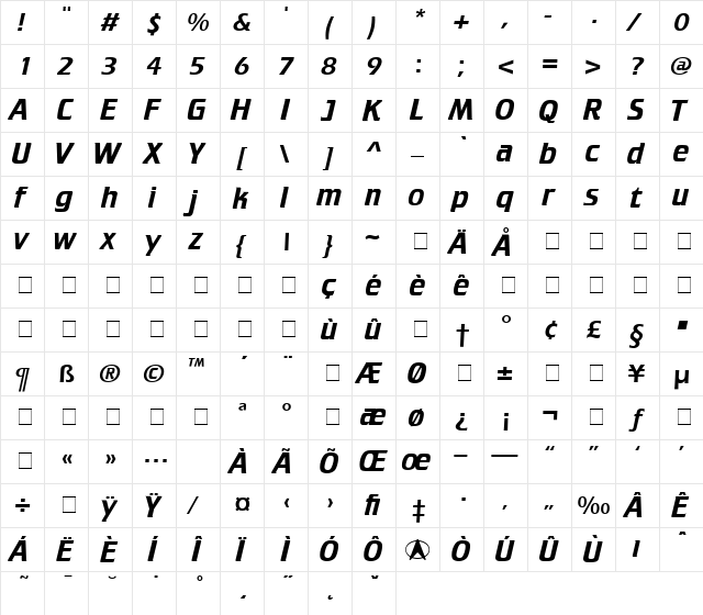 Crillee Medium  glyph index