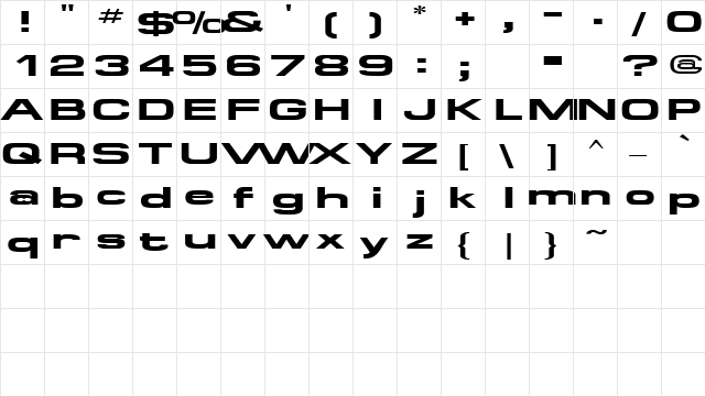 SpaceOutBoldExtended Regular  glyph index