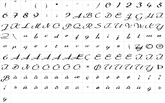 FZ SCRIPT 20 EX Normal  glyph index