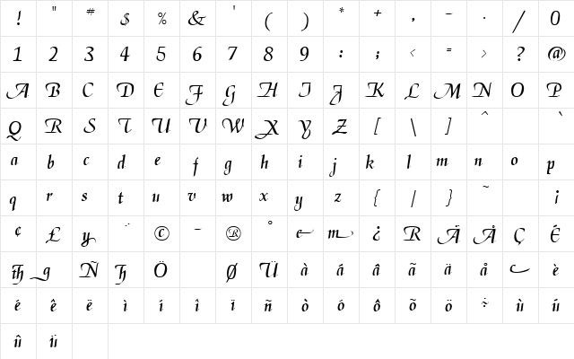 ElGarrett Regular  glyph index