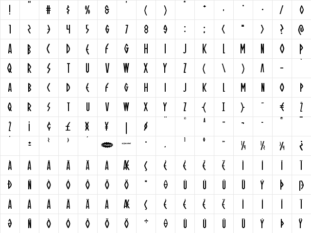 Oh Mighty Isis Regular  glyph index