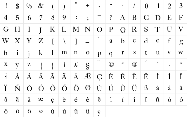 Caslon Four Seventy One BQ Regular  glyph index