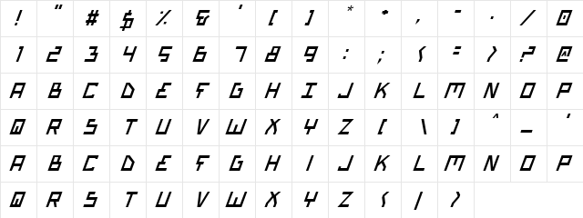 Bionic Type Italic Italic  glyph index