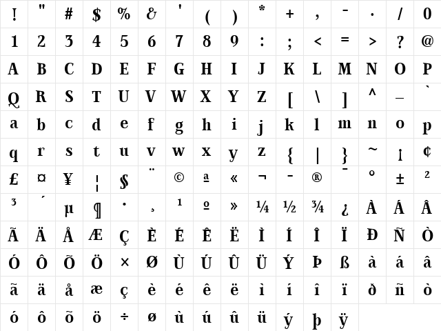 AISwan Bold Condensed  glyph index